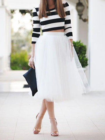 Airchics mi-longue jupe plissé taille élastique tutu en tulle élégant femme